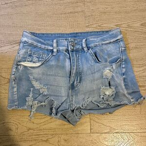 SHEIN‎ blue distressed booty shorts size small